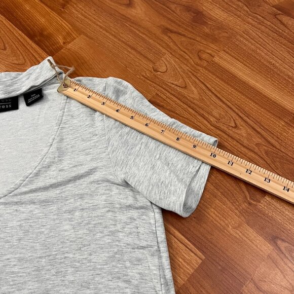 Press Soft Knit Tshirt Dress Light Heather Grey Sz Small Peek-a-Boo Neckline - Picture 7 of 8